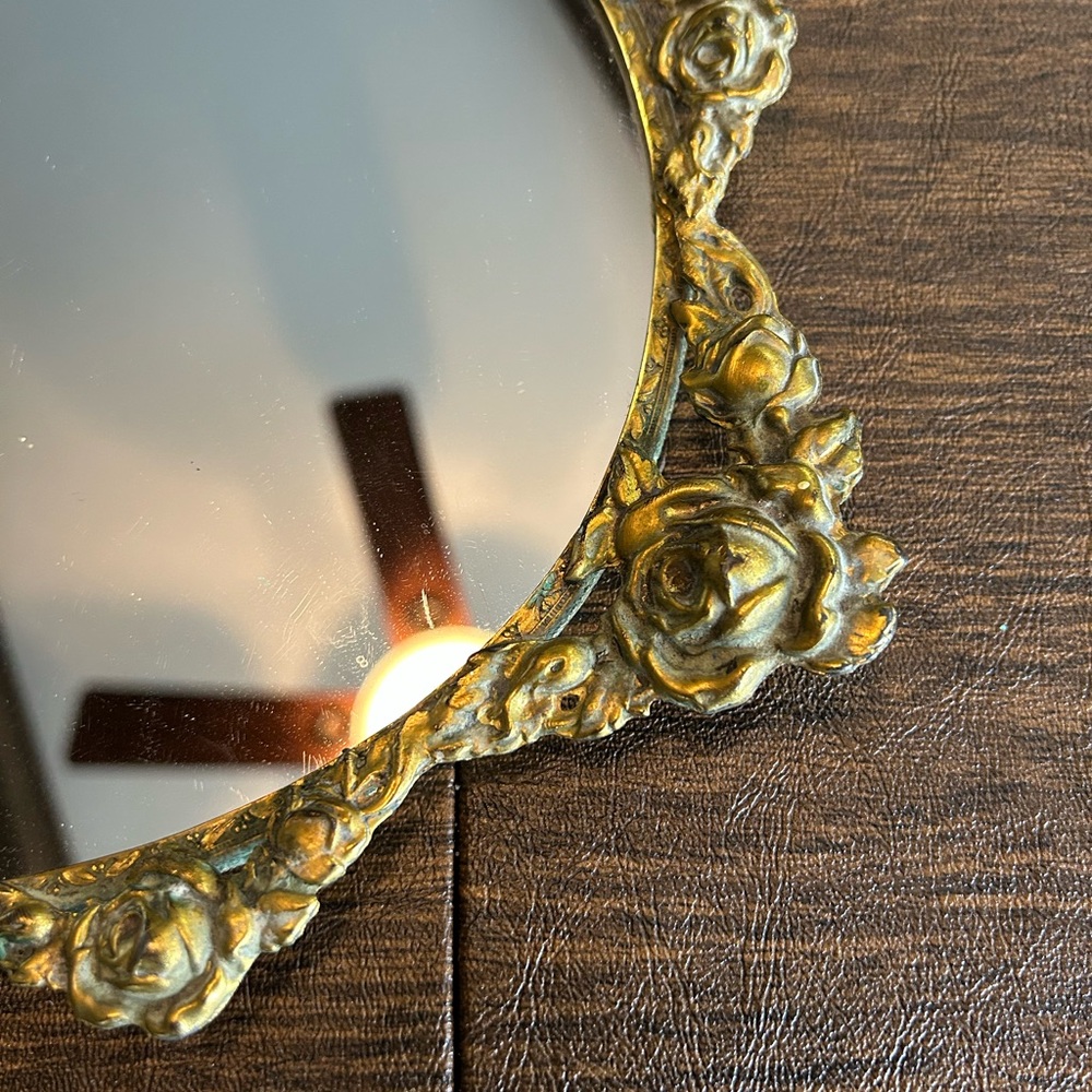 Vintage gold tone Mirror Vanity Tray - Picture 3 of 7